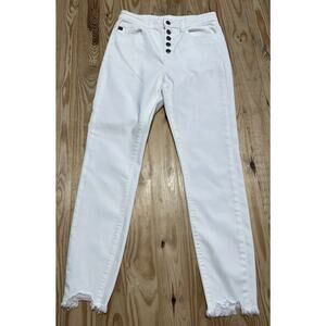 KanCan Jeans Women 5/26 White Exposed Button Skinny Raw Cuffs Stretch EUC